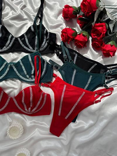 Işıltı İp Detaylı Üçlü Bralet Takımı