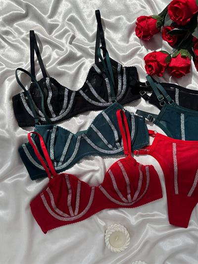 Işıltı İp Detaylı Üçlü Bralet Takımı