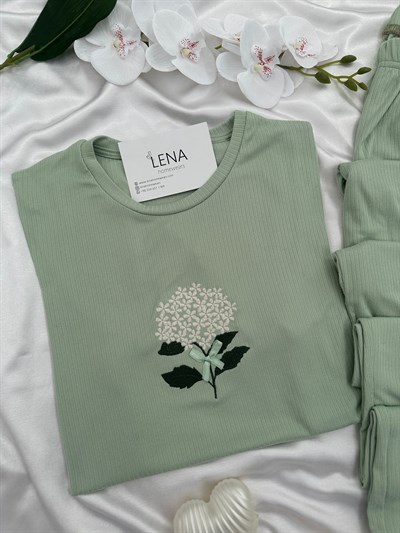 Kadın Çağla Nakışlı Kısa Kollu Oslo Pijama Takımı