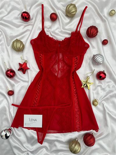 Kırmızı Barling Dantel Gecelik Takımı