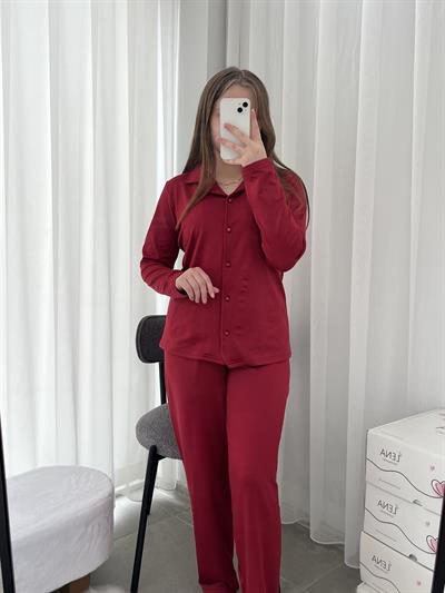Kadın Kırmızı Sendy Uzun Kollu Pijama Takımı
