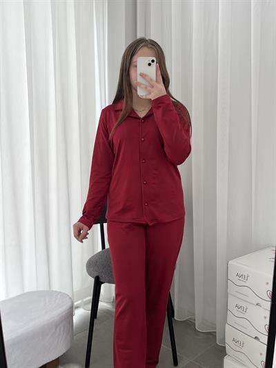 Kadın Kırmızı Sendy Uzun Kollu Pijama Takımı