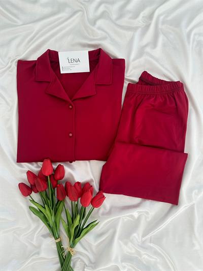 Kadın Kırmızı Sendy Uzun Kollu Pijama Takımı