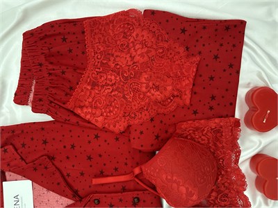 Kadın Yıldız Desenli 4lü Termosoft Pijama Takımı