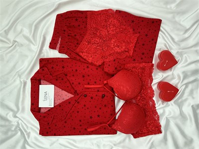 Kadın Yıldız Desenli 4lü Termosoft Pijama Takımı