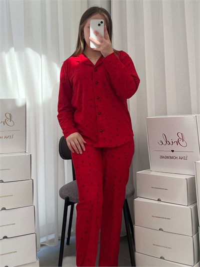 Kadın Yıldız Desenli 4lü Termosoft Pijama Takımı