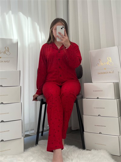 Kadın Yıldız Desenli Termosoft Pijama Takımı