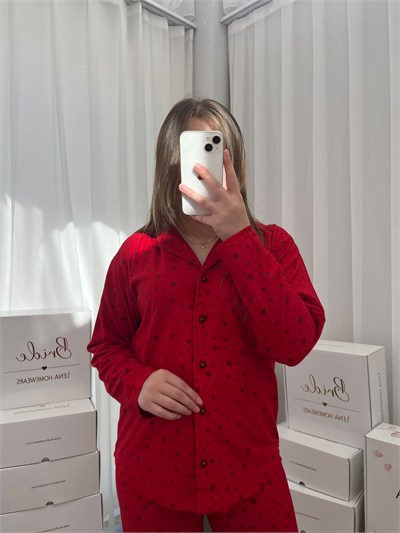 Kadın Yıldız Desenli Termosoft Pijama Takımı