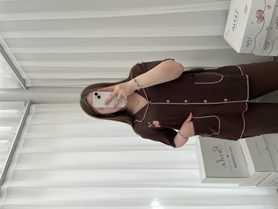 Kahve Kiraz İşlemeli Bürümcük Pijama Takımı