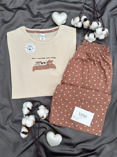 Kahvelim %100 Pamuk Kısa Kollu Pijama Takımı