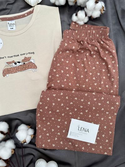 Kahvelim %100 Pamuk Kısa Kollu Pijama Takımı