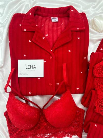 Kırmızı Starly Dörtlü Polar Pijama Seti