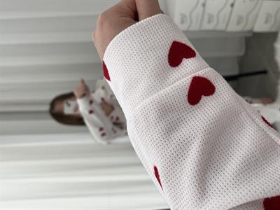 Kalp Desenli Ekru Waffle Pijama Takımı