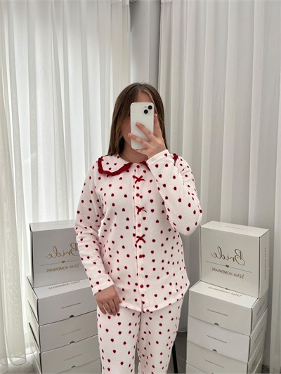 Kalpli Yaka Uzun Kollu Waffle Pijama Takımı