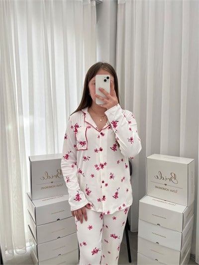 Kiraz çiçeği Uzun Kollu Berlin Pijama Takımı