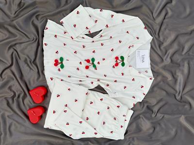 Kiraz Desenli Ekru Berlin Pijama Takımı