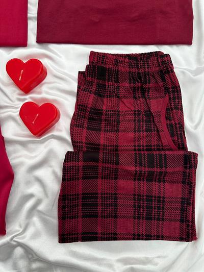 Kırmızı Aşkına Dört Parça Çift Pijama Takımı