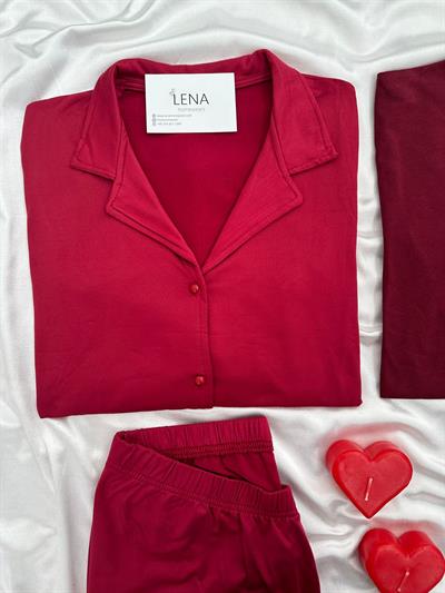Kırmızı Aşkına Dört Parça Çift Pijama Takımı