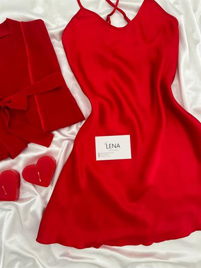 Kırmızı Basic 2li Şifon & Saten Gecelik Seti