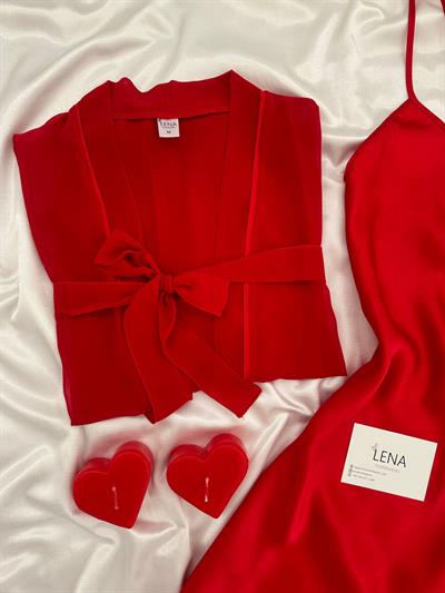 Kırmızı Basic 2li Şifon & Saten Gecelik Seti