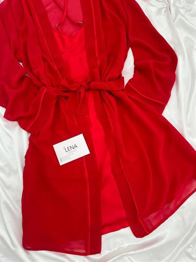 Kırmızı Basic 2li Şifon & Saten Gecelik Seti