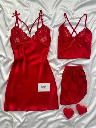 Kırmızı Beauty Saten Takımı