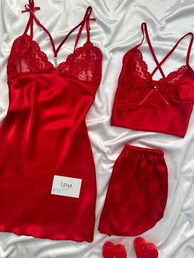 Kırmızı Beauty Saten Takımı