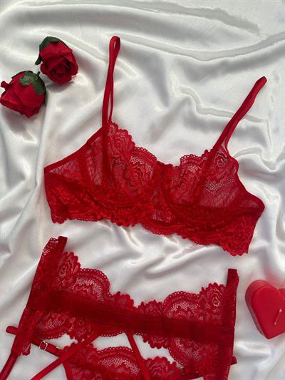 Kırmızı Bransa Jartiyer Takımı