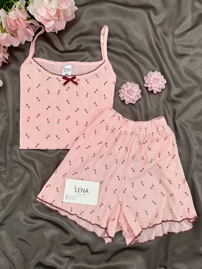 Kırmızı Lale Pamuklu Şortlu Pijama Takımı