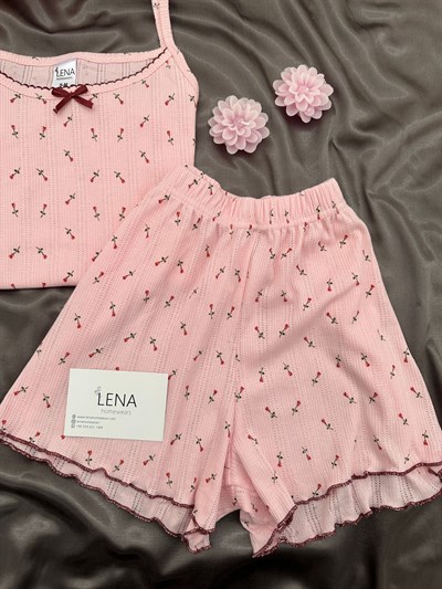 Kırmızı Lale Pamuklu Şortlu Pijama Takımı