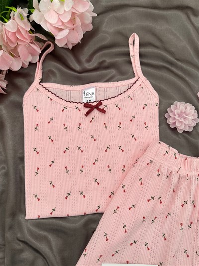 Kırmızı Lale Pamuklu Şortlu Pijama Takımı