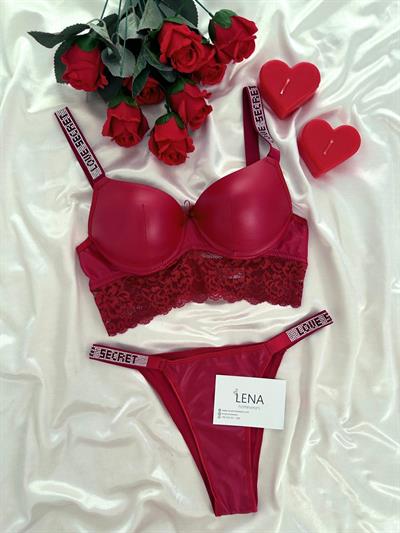 Kırmızı Deri Taşlı Sütyen Takımı