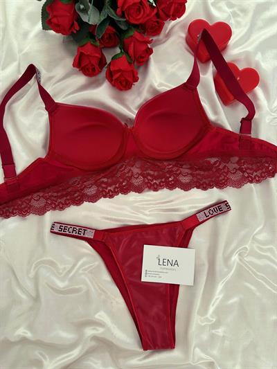 Kırmızı Deri Taşlı Sütyen Takımı