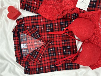 Kırmızı Ekose Desenli 4lü Termosoft Pijama Takımı