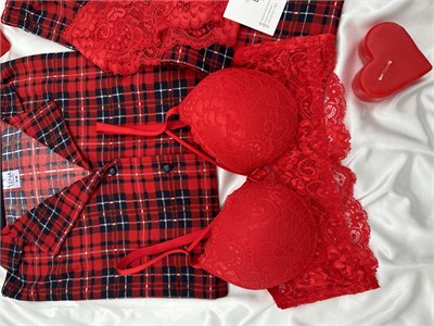 Kırmızı Ekose Desenli 4lü Termosoft Pijama Takımı