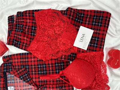 Kırmızı Ekose Desenli 4lü Termosoft Pijama Takımı