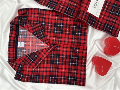 Kırmızı Ekose Desenli Termosoft Pijama Takımı