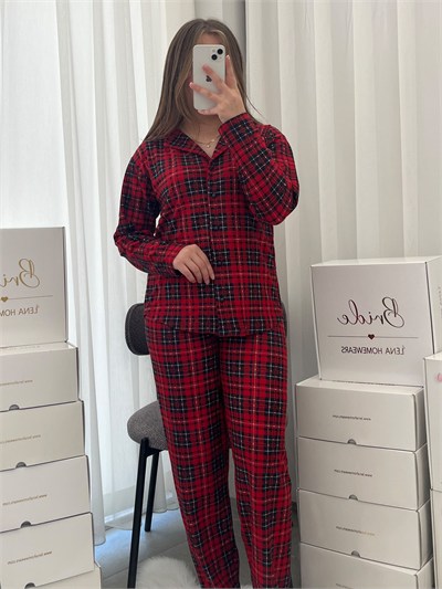 Kırmızı Ekose Desenli Termosoft Pijama Takımı