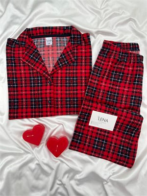 Kırmızı Ekose Desenli Termosoft Pijama Takımı