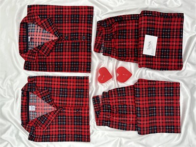 Kırmızı Ekose Günlük Rahat Sevgili Çift Uzun Kollu Pijama Takımı (2li Set)