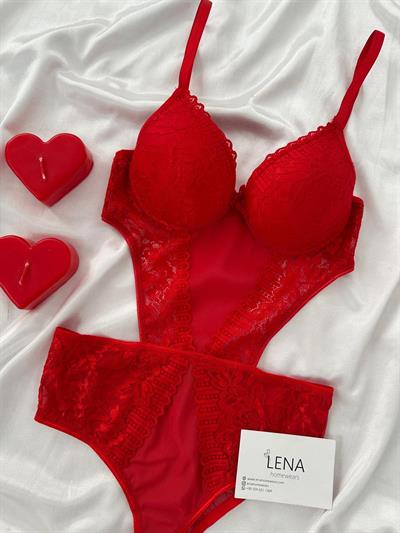 Kırmızı Forix Destekli Kopçalı Bodysuit