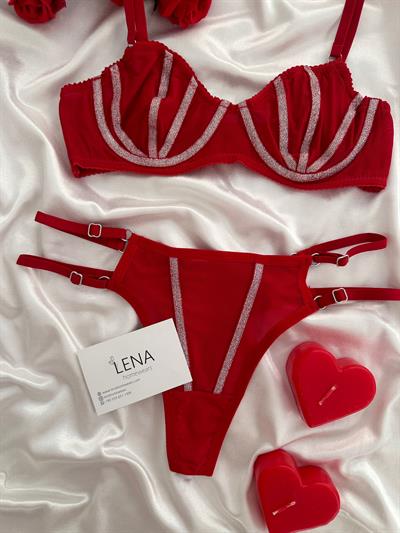 Kırmızı Işıltı İp Detaylı Bralet Takımı