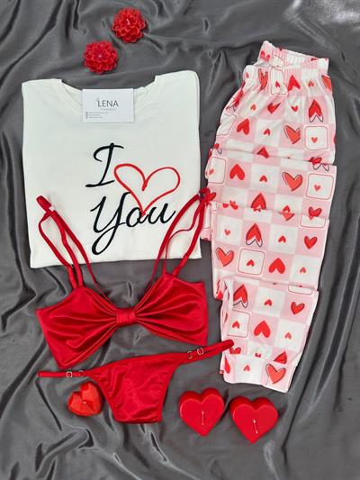 Kırmızı Kalpli Termal Pijama Seti