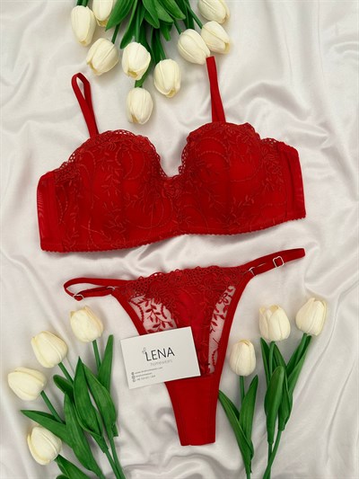 Kırmızı Lotus Sütyen Takımı