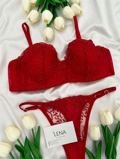 Kırmızı Lotus Sütyen Takımı
