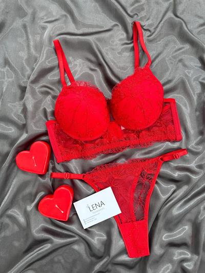 Kırmızı Nova Işıtlı Destekli Sütyen Takım 