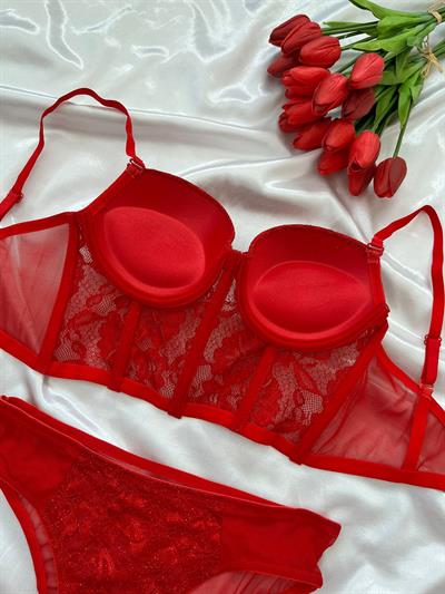 Kırmızı Simli Büstiyer Takım