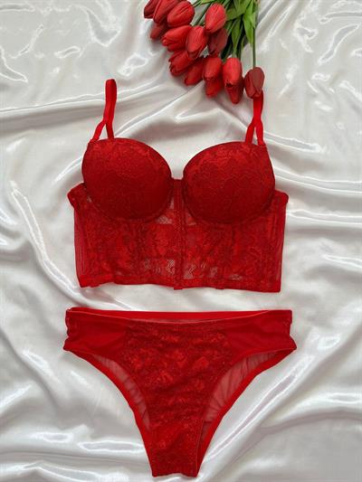 Kırmızı Simli Büstiyer Takım