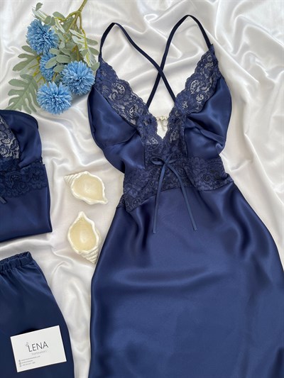 Lacivert Beauty Kadın Saten Takımı