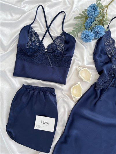 Lacivert Beauty Kadın Saten Takımı